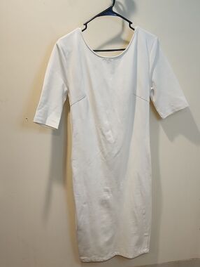 Lulu's Ivory Short Sleeves Bodycon  Dress with Scoop Neck Fits M/L